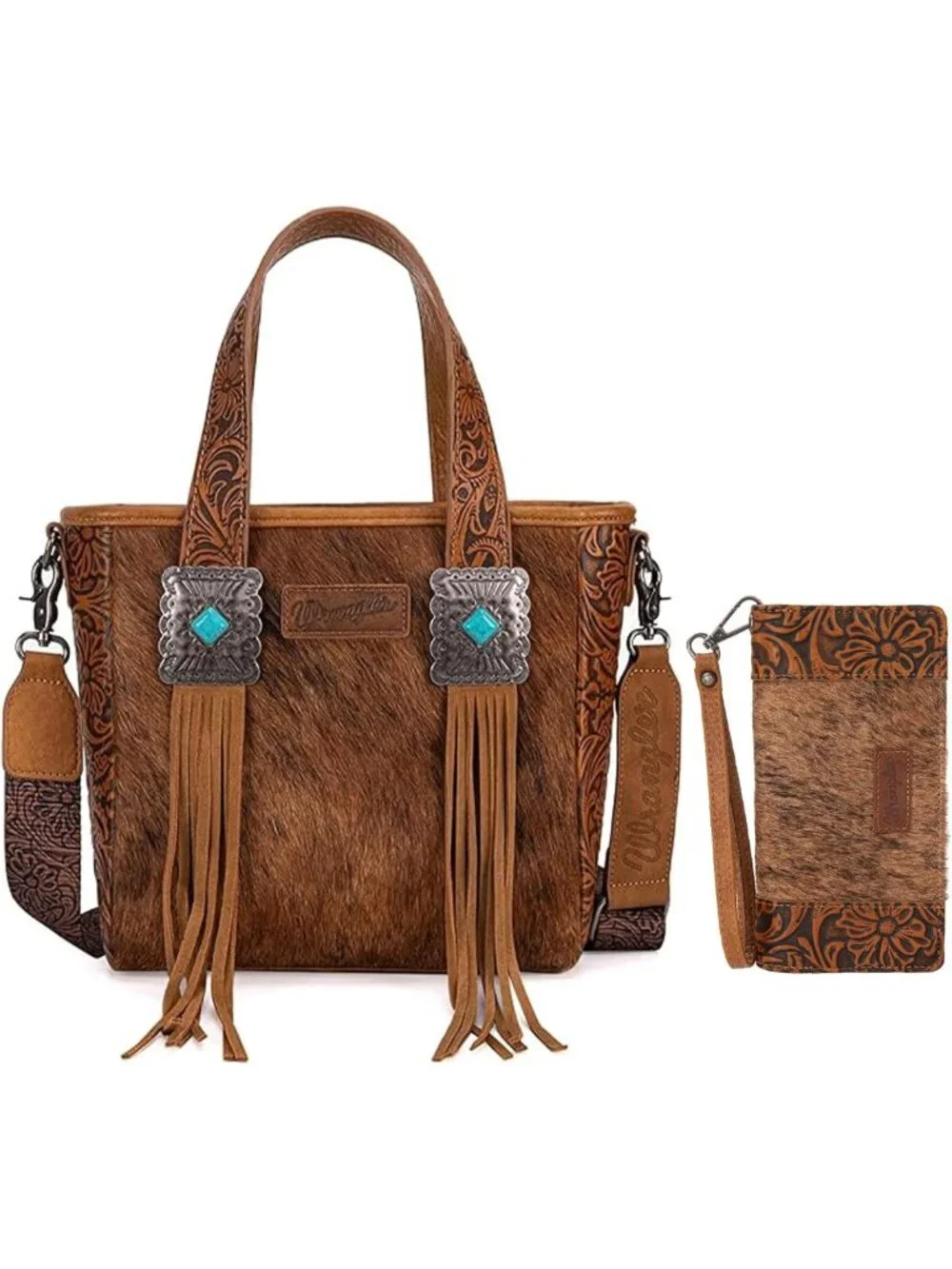 Stylish Cowhide Tote Bag for Women with Matching Wristlet Wallet Set - Chic